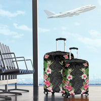 Hawaii Tropical Flowers Luggage Cover Black Polynesian Tattoo Art