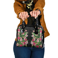 Hawaii Tropical Flowers Shoulder Handbag Black Polynesian Tattoo Art