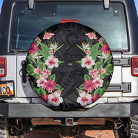 Hawaii Tropical Flowers Spare Tire Cover Black Polynesian Tattoo Art LT05 Black - Polynesian Pride