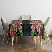Hawaii Tropical Flowers Tablecloth Black Polynesian Tattoo Art