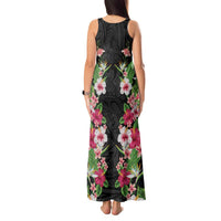 Hawaii Tropical Flowers Tank Maxi Dress Black Polynesian Tattoo Art