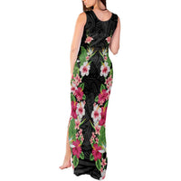Hawaii Tropical Flowers Tank Maxi Dress Black Polynesian Tattoo Art