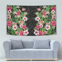 Hawaii Tropical Flowers Tapestry Black Polynesian Tattoo Art