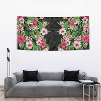 Hawaii Tropical Flowers Tapestry Black Polynesian Tattoo Art