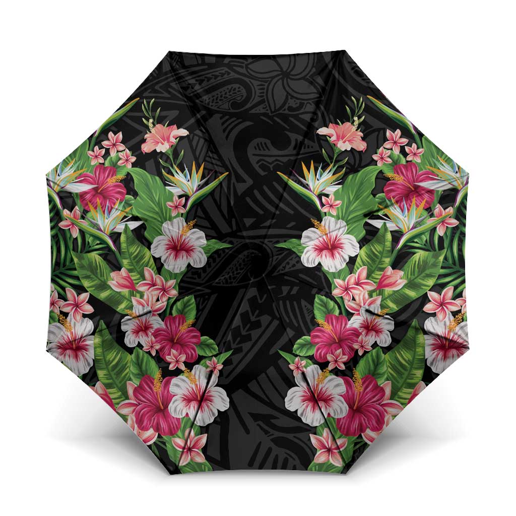 Hawaii Tropical Flowers Umbrella Black Polynesian Tattoo Art