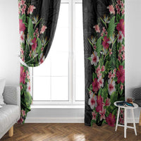 Hawaii Tropical Flowers Window Curtain Black Polynesian Tattoo Art
