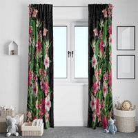 Hawaii Tropical Flowers Window Curtain Black Polynesian Tattoo Art
