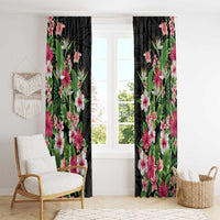 Hawaii Tropical Flowers Window Curtain Black Polynesian Tattoo Art