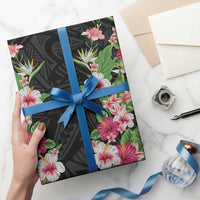 Hawaii Tropical Flowers Wrapping Paper Black Polynesian Tattoo Art
