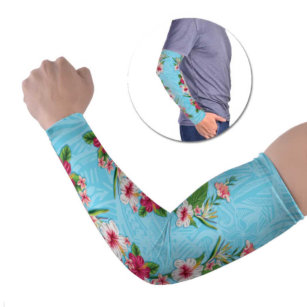 Hawaii Tropical Flowers Arm Sleeves Sky Blue Polynesian Tattoo Art