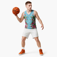 Hawaii Tropical Flowers Basketball Jersey Sky Blue Polynesian Tattoo Art LT05 - Polynesian Pride