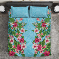 Hawaii Tropical Flowers Bedding Set Sky Blue Polynesian Tattoo Art