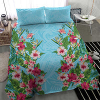 Hawaii Tropical Flowers Bedding Set Sky Blue Polynesian Tattoo Art