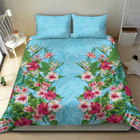 Hawaii Tropical Flowers Bedding Set Sky Blue Polynesian Tattoo Art