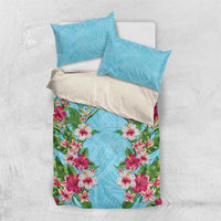 Hawaii Tropical Flowers Bedding Set Sky Blue Polynesian Tattoo Art