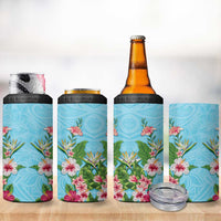 Hawaii Tropical Flowers 4 in 1 Can Cooler Tumbler Sky Blue Polynesian Tattoo Art LT05 - Polynesian Pride