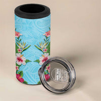 Hawaii Tropical Flowers 4 in 1 Can Cooler Tumbler Sky Blue Polynesian Tattoo Art LT05 - Polynesian Pride