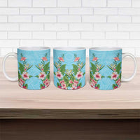 Hawaii Tropical Flowers Ceramic Mug Sky Blue Polynesian Tattoo Art