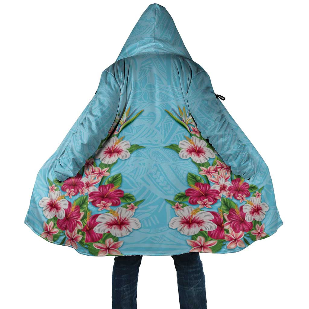 Hawaii Tropical Flowers Cloak Sky Blue Polynesian Tattoo Art