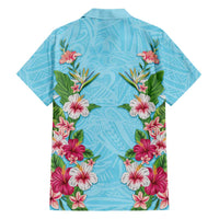 Hawaii Tropical Flowers Family Matching Mermaid Dress and Hawaiian Shirt Sky Blue Polynesian Tattoo Art