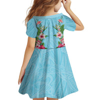 Hawaii Tropical Flowers Family Matching Tank Maxi Dress and Hawaiian Shirt Sky Blue Polynesian Tattoo Art