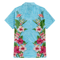 Hawaii Tropical Flowers Family Matching Tank Maxi Dress and Hawaiian Shirt Sky Blue Polynesian Tattoo Art