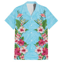 Hawaii Tropical Flowers Hawaiian Shirt Sky Blue Polynesian Tattoo Art