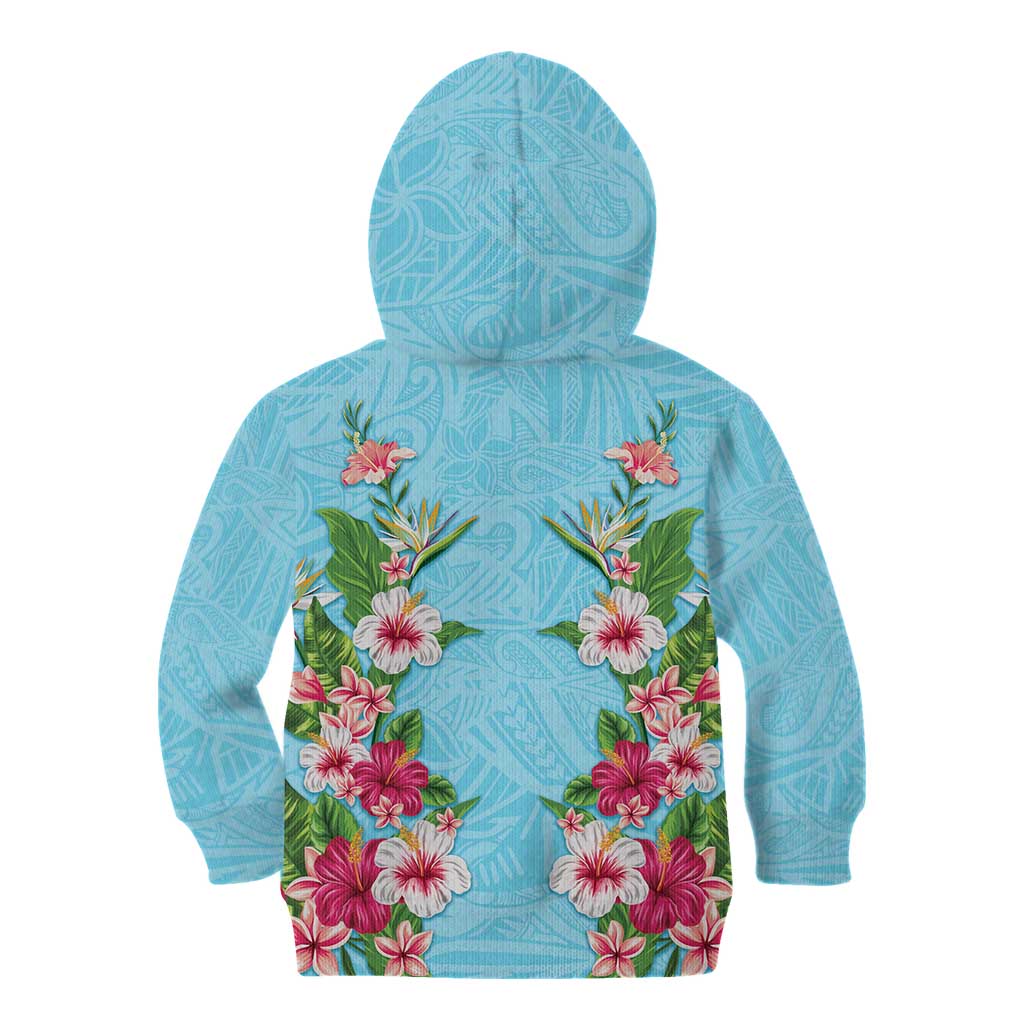 Hawaii Tropical Flowers Kid Hoodie Sky Blue Polynesian Tattoo Art LT05 - Polynesian Pride