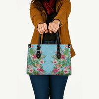 Hawaii Tropical Flowers Leather Bag Sky Blue Polynesian Tattoo Art