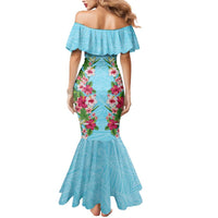 Hawaii Tropical Flowers Mermaid Dress Sky Blue Polynesian Tattoo Art