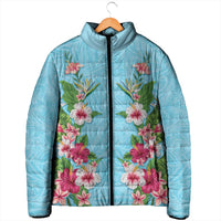 Hawaii Tropical Flowers Padded Jacket Sky Blue Polynesian Tattoo Art