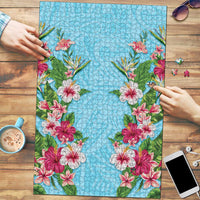 Hawaii Tropical Flowers Puzzle Sky Blue Polynesian Tattoo Art