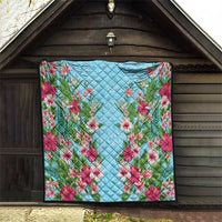 Hawaii Tropical Flowers Quilt Sky Blue Polynesian Tattoo Art