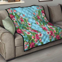 Hawaii Tropical Flowers Quilt Sky Blue Polynesian Tattoo Art