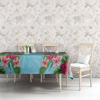 Hawaii Tropical Flowers Tablecloth Sky Blue Polynesian Tattoo Art