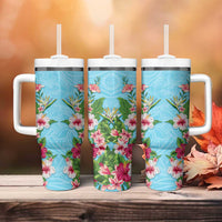 Hawaii Tropical Flowers Tumbler With Handle Sky Blue Polynesian Tattoo Art