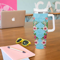Hawaii Tropical Flowers Tumbler With Handle Sky Blue Polynesian Tattoo Art