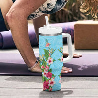 Hawaii Tropical Flowers Tumbler With Handle Sky Blue Polynesian Tattoo Art