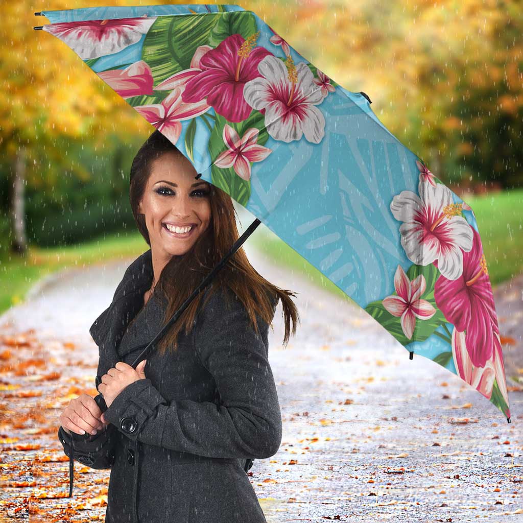 Hawaii Tropical Flowers Umbrella Sky Blue Polynesian Tattoo Art