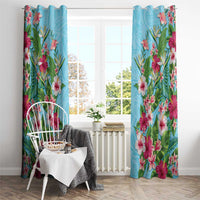Hawaii Tropical Flowers Window Curtain Sky Blue Polynesian Tattoo Art