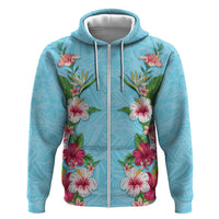 Hawaii Tropical Flowers Zip Hoodie Sky Blue Polynesian Tattoo Art LT05 Zip Hoodie Blue - Polynesian Pride