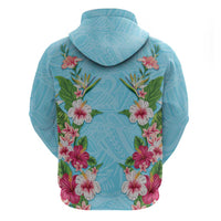 Hawaii Tropical Flowers Zip Hoodie Sky Blue Polynesian Tattoo Art LT05 - Polynesian Pride