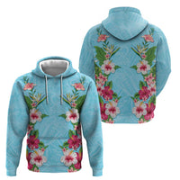 Hawaii Tropical Flowers Zip Hoodie Sky Blue Polynesian Tattoo Art LT05 - Polynesian Pride