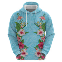 Hawaii Tropical Flowers Zip Hoodie Sky Blue Polynesian Tattoo Art LT05 - Polynesian Pride