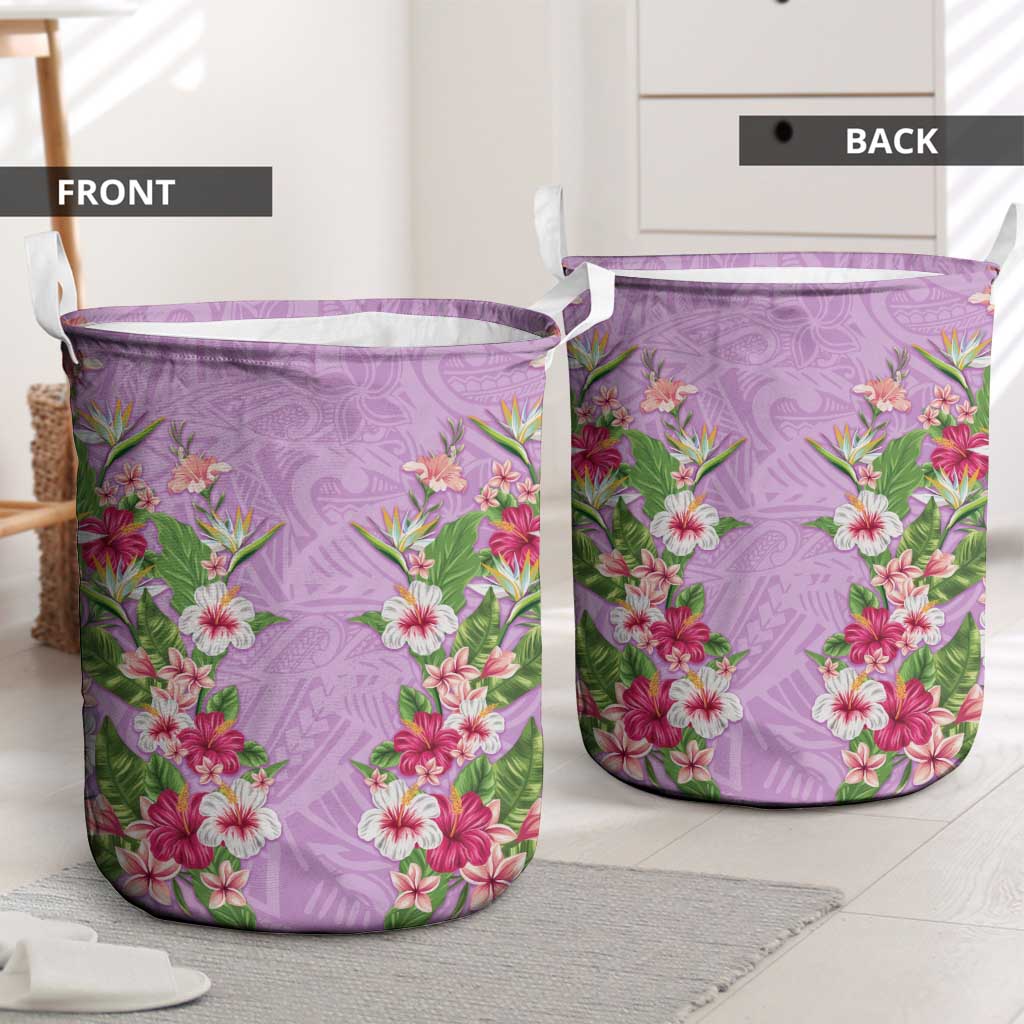 Hawaii Tropical Flowers Laundry Basket Lavender Polynesian Tattoo Art