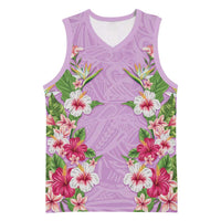Hawaii Tropical Flowers Basketball Jersey Lavender Polynesian Tattoo Art LT05 Unisex Lavender - Polynesian Pride