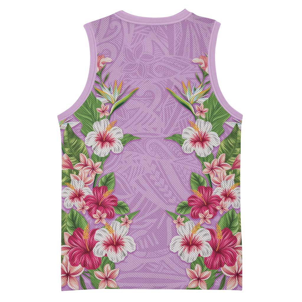Hawaii Tropical Flowers Basketball Jersey Lavender Polynesian Tattoo Art LT05 - Polynesian Pride