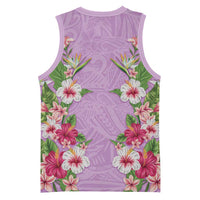 Hawaii Tropical Flowers Basketball Jersey Lavender Polynesian Tattoo Art LT05 - Polynesian Pride