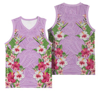 Hawaii Tropical Flowers Basketball Jersey Lavender Polynesian Tattoo Art LT05 - Polynesian Pride