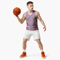 Hawaii Tropical Flowers Basketball Jersey Lavender Polynesian Tattoo Art LT05 - Polynesian Pride